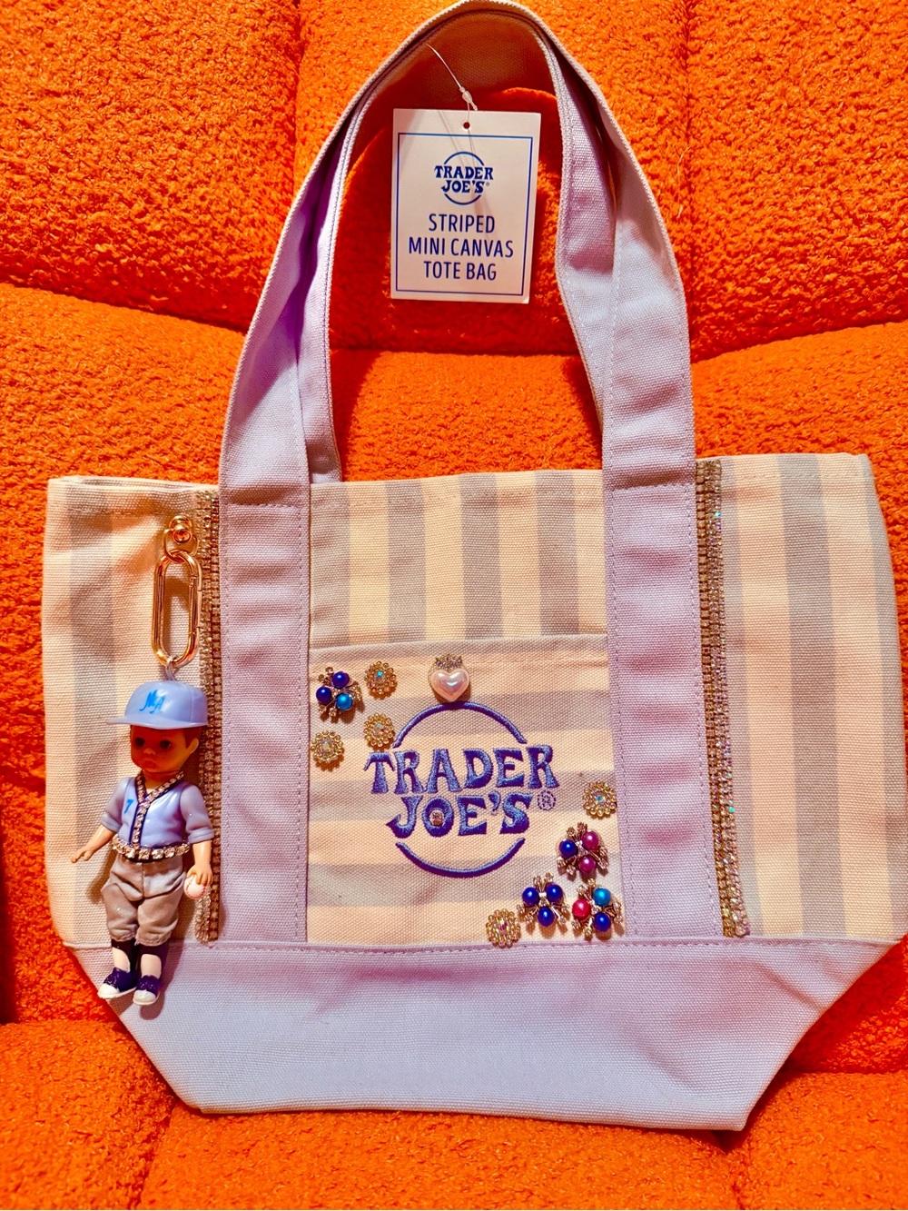 Trader Joe’s Pastel Blue Striped Mini Bag Customized